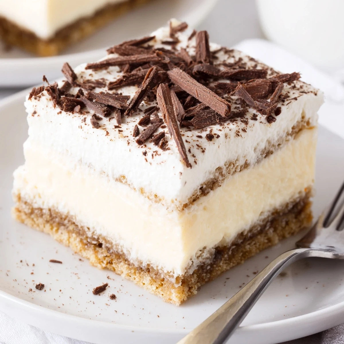 No Bake Layered Dessert with creamy pudding and crunchy graham cracker base