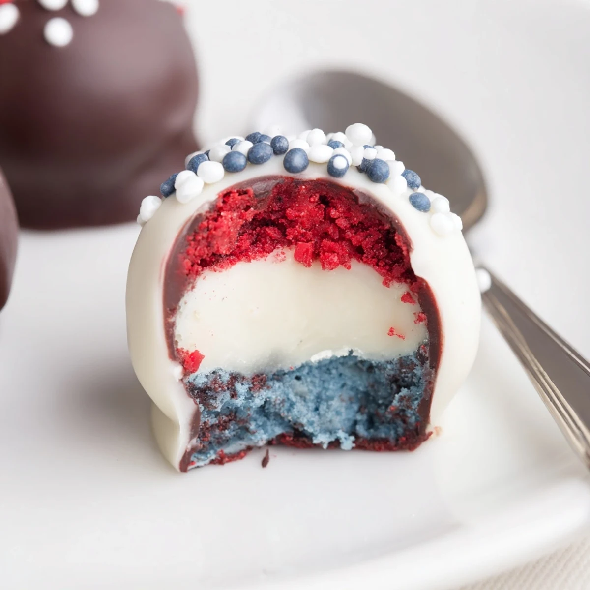 Serving suggestion: Of July Truffles Creamy And Patriotic on parchment, ready for guests