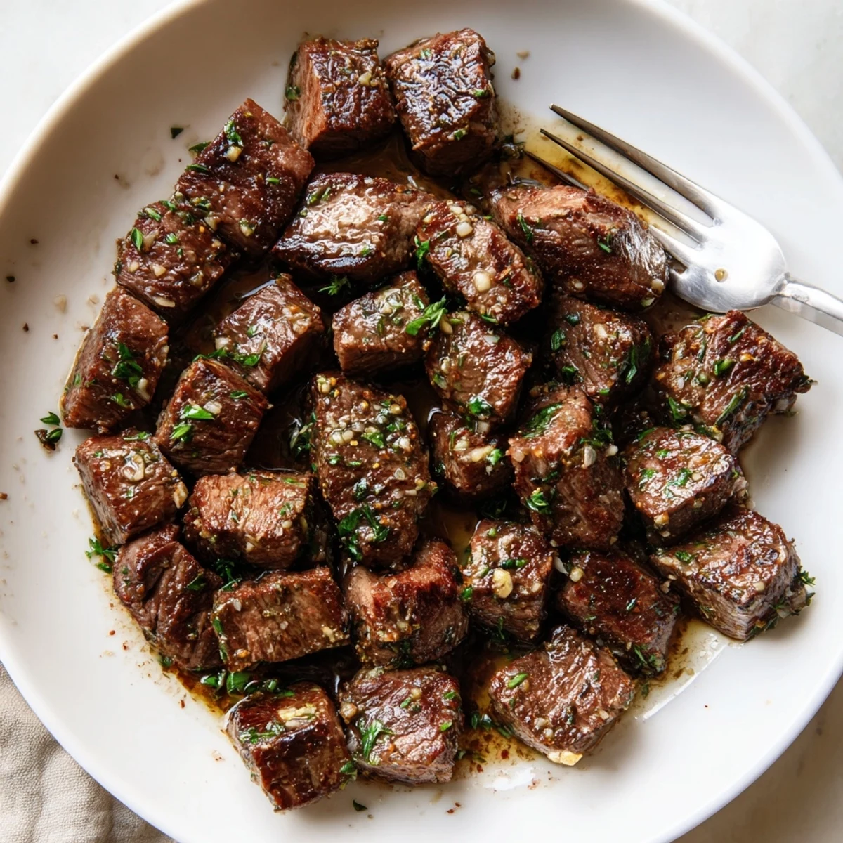 Garlic Butter Steak Bites tossed with parsley, fragrant, juicy, ready to serve.