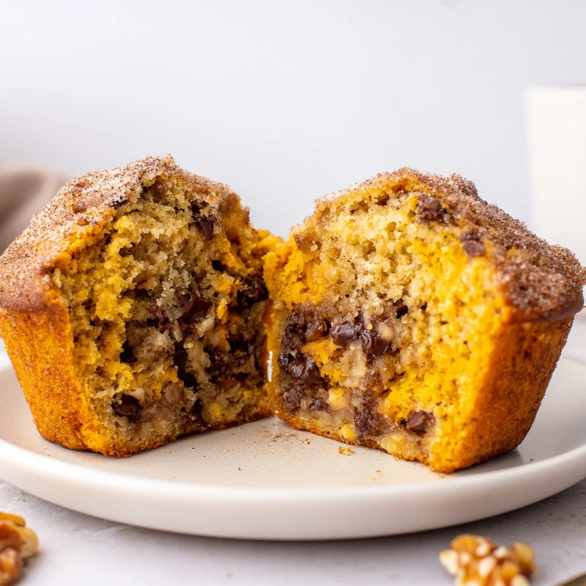 Warm Pumpkin Banana Muffins Recipe on a cooling rack with a cinnamon sugar dusting