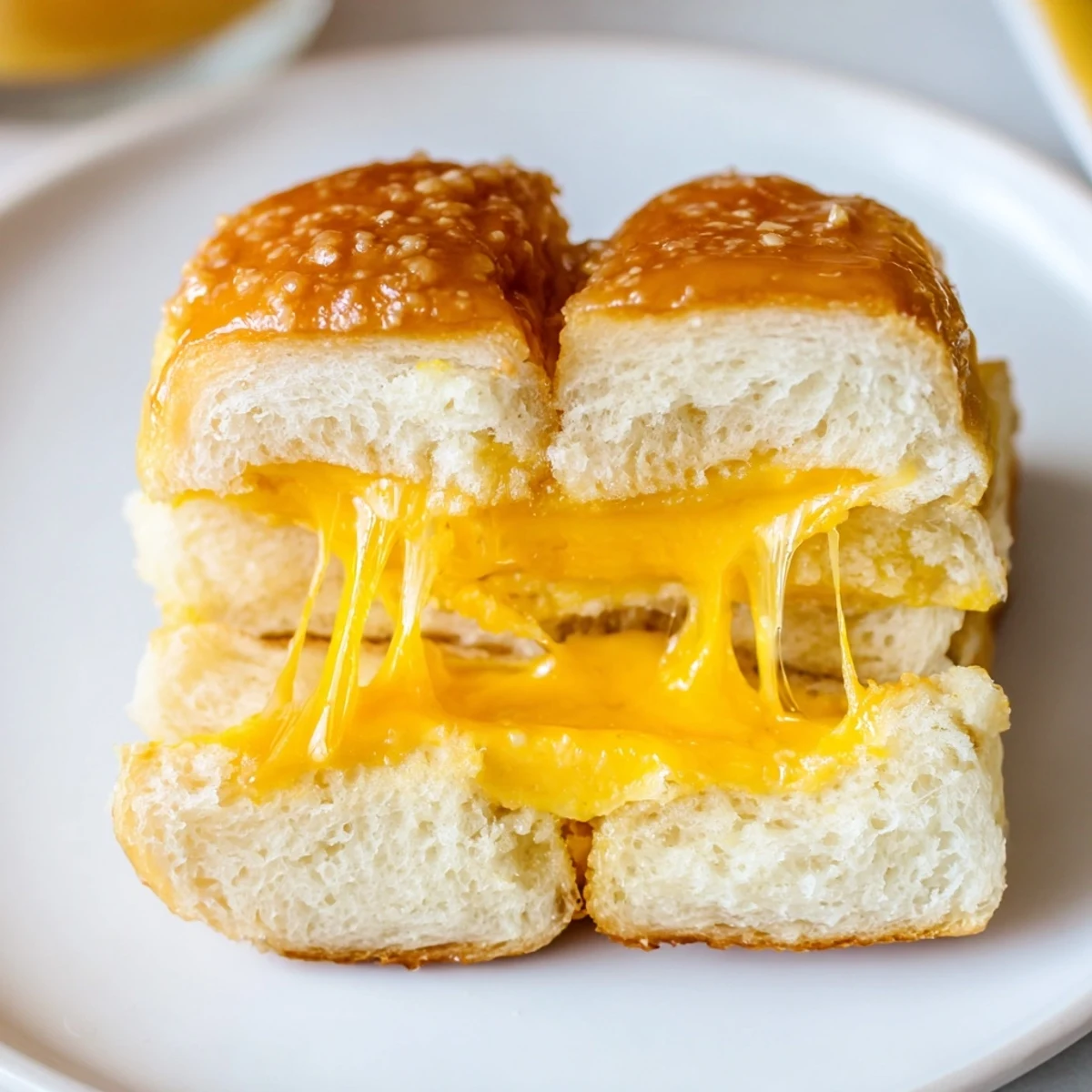 Bite-sized Mini Grilled Cheese Hawaiian Rolls Recipe on platter, sweet rolls, melty centers