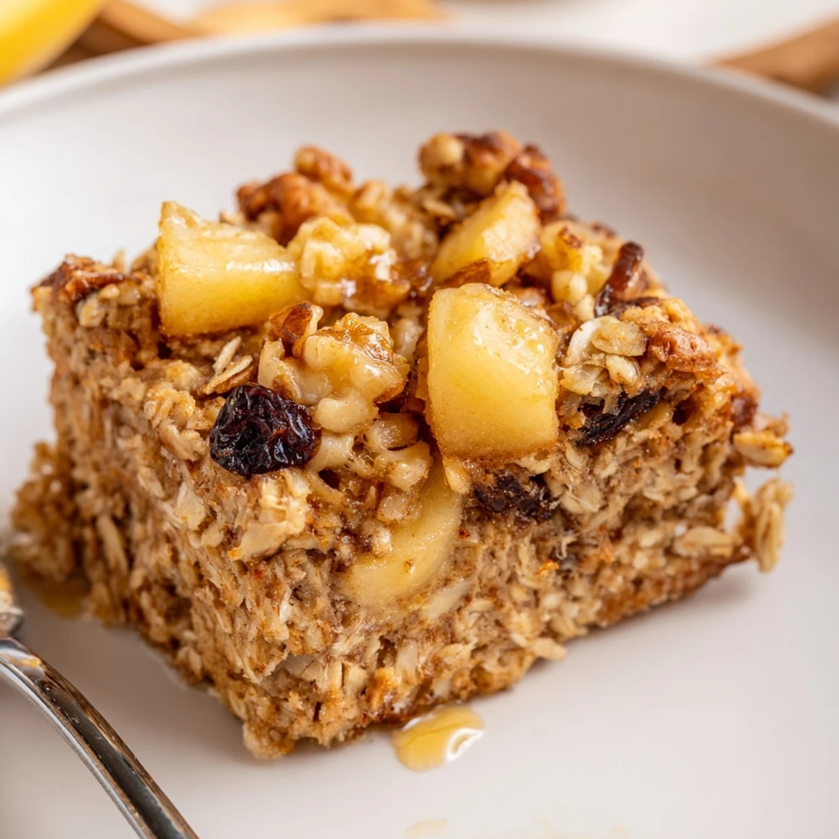 Delicious Apple Cinnamon Oatmeal Bake Recipe For Mornings, steaming in a buttered baking dish