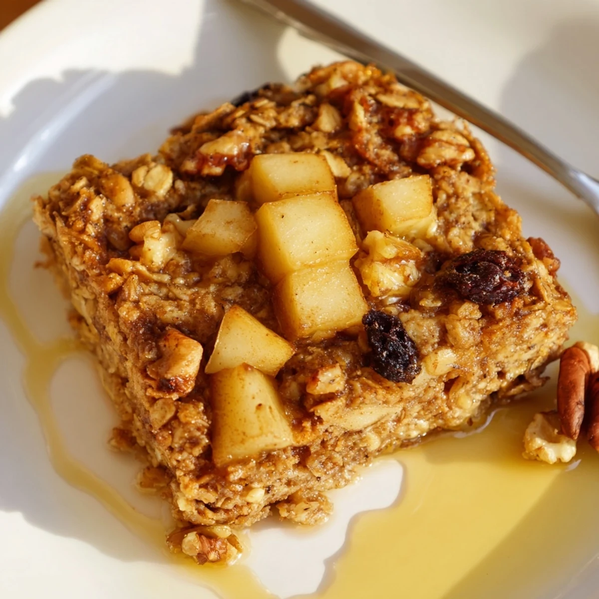 Warm bowl of Delicious Apple Cinnamon Oatmeal Bake Recipe For Mornings served with yogurt