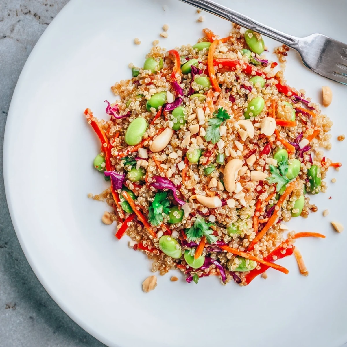 Asian Dressing Quinoa Salad with fluffy quinoa, crisp edamame, zesty lime dressing