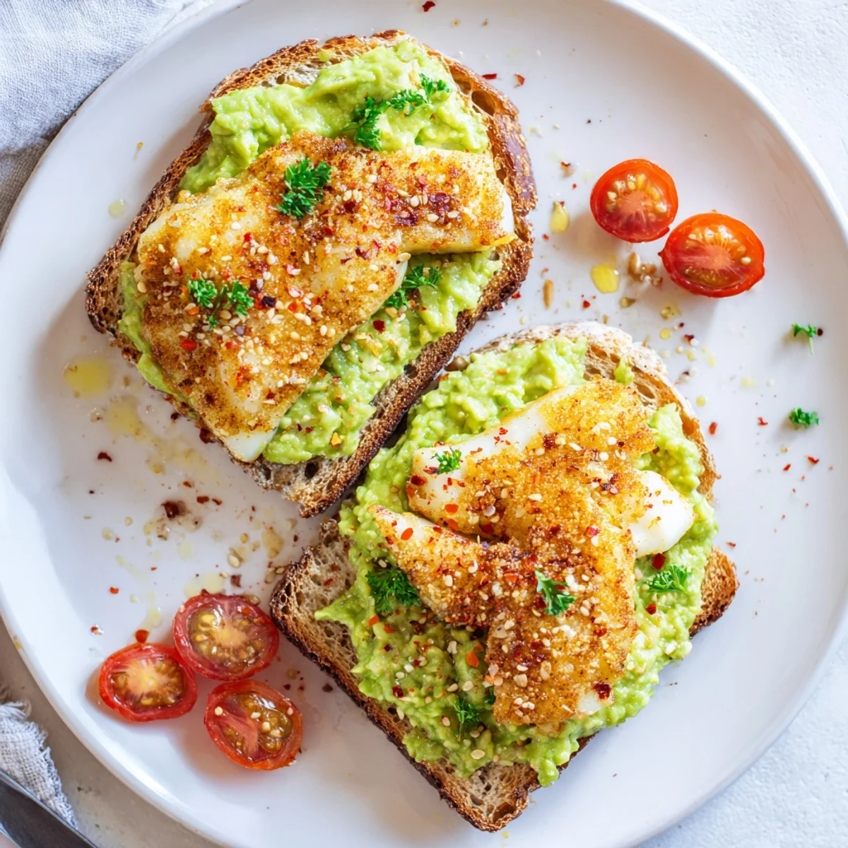 Sizzling halloumi and mashed lemony avocado on Crispy Halloumi Avocado Toast Recipe