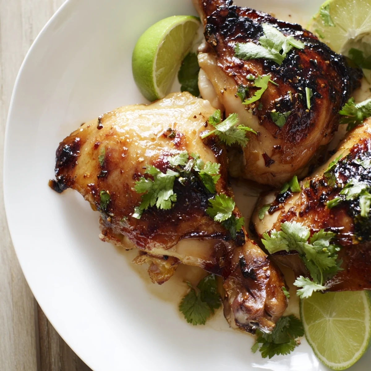 Baked Ina Garten Indonesian Chicken thighs drumsticks with turmeric spiced coating served family style with citrus