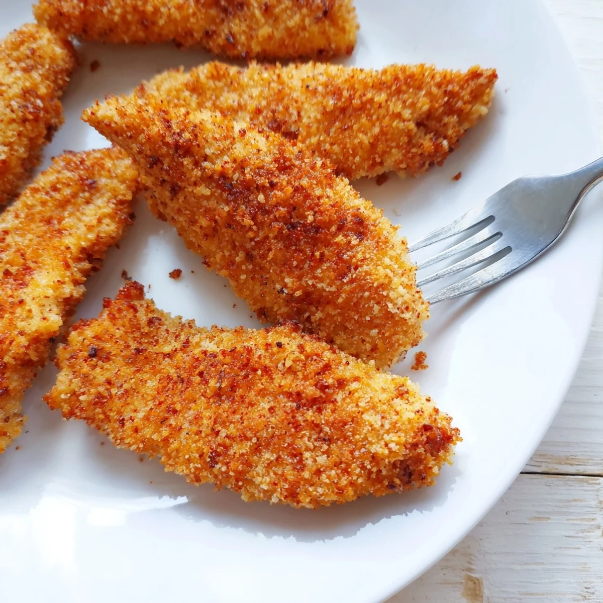 Crispy air fryer chicken tenders piled high showcasing golden crunchy exterior and tender meat inside