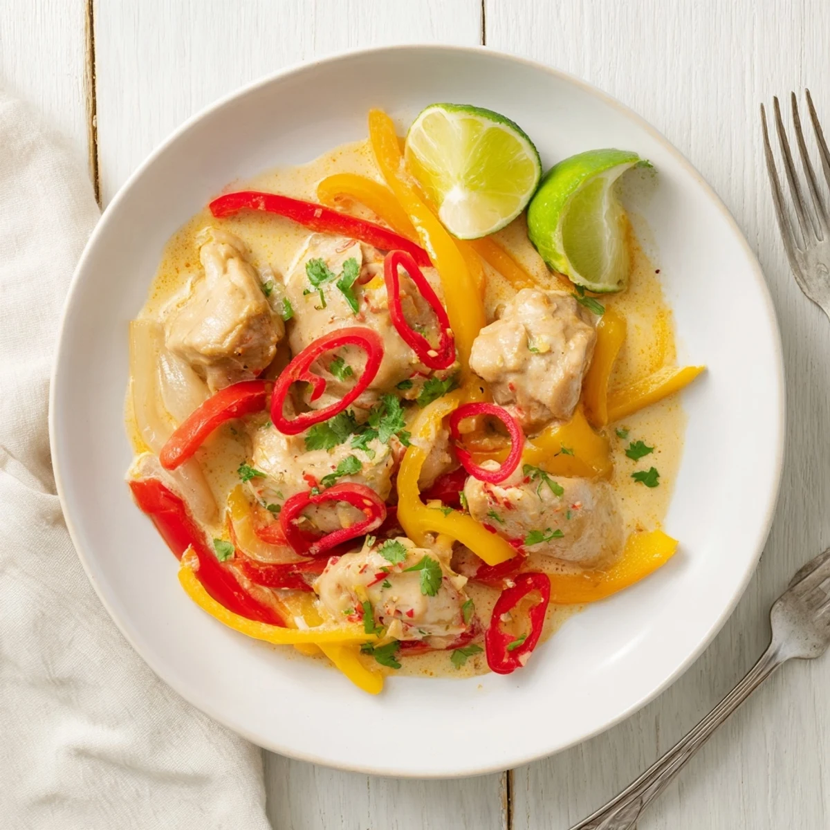 Vibrant Brazilian chicken dish featuring tender meat in spicy creamy coconut sauce served over steaming white rice