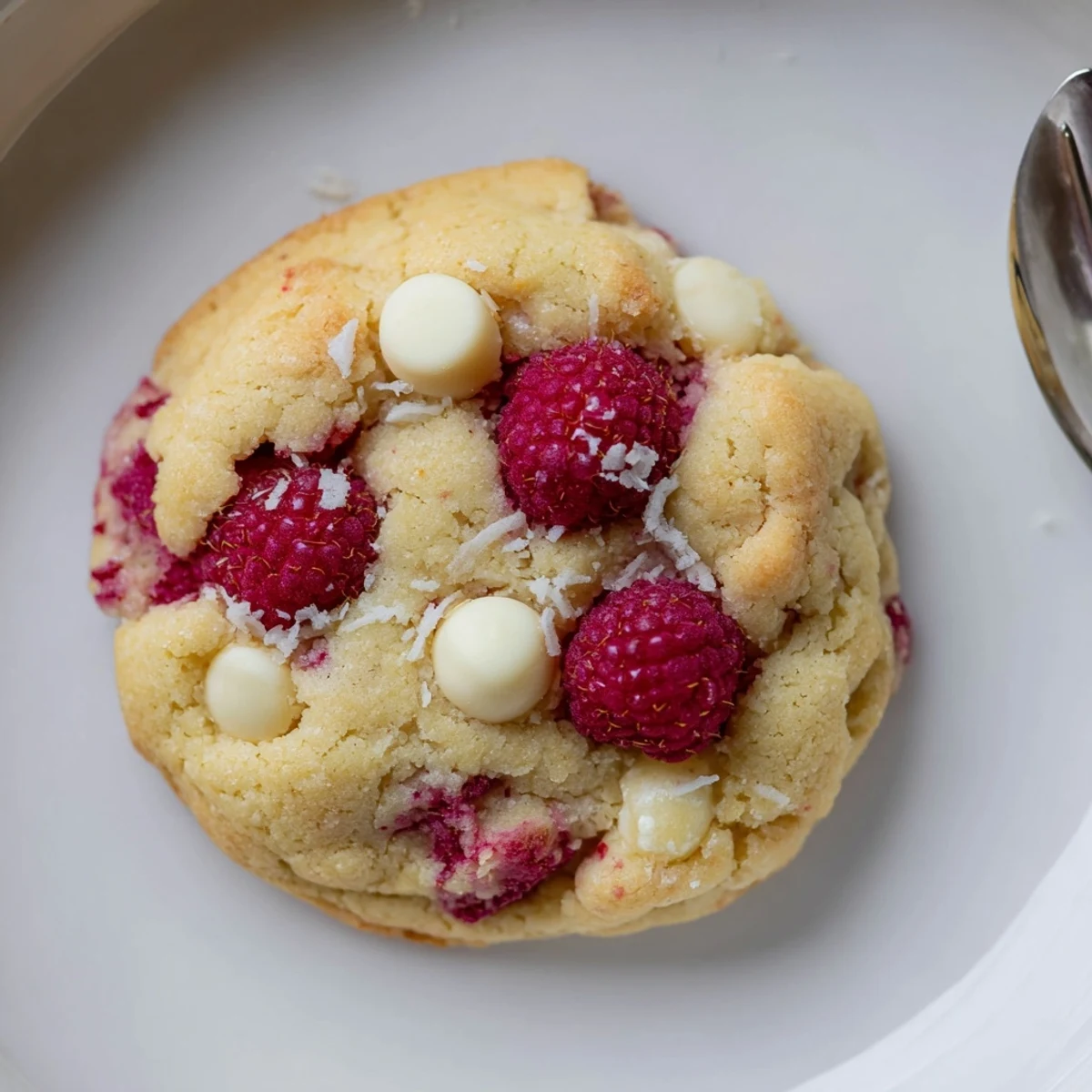 Warm Chewy Lemon Raspberry Cookies fresh from oven, zesty sugar-dusted tops
