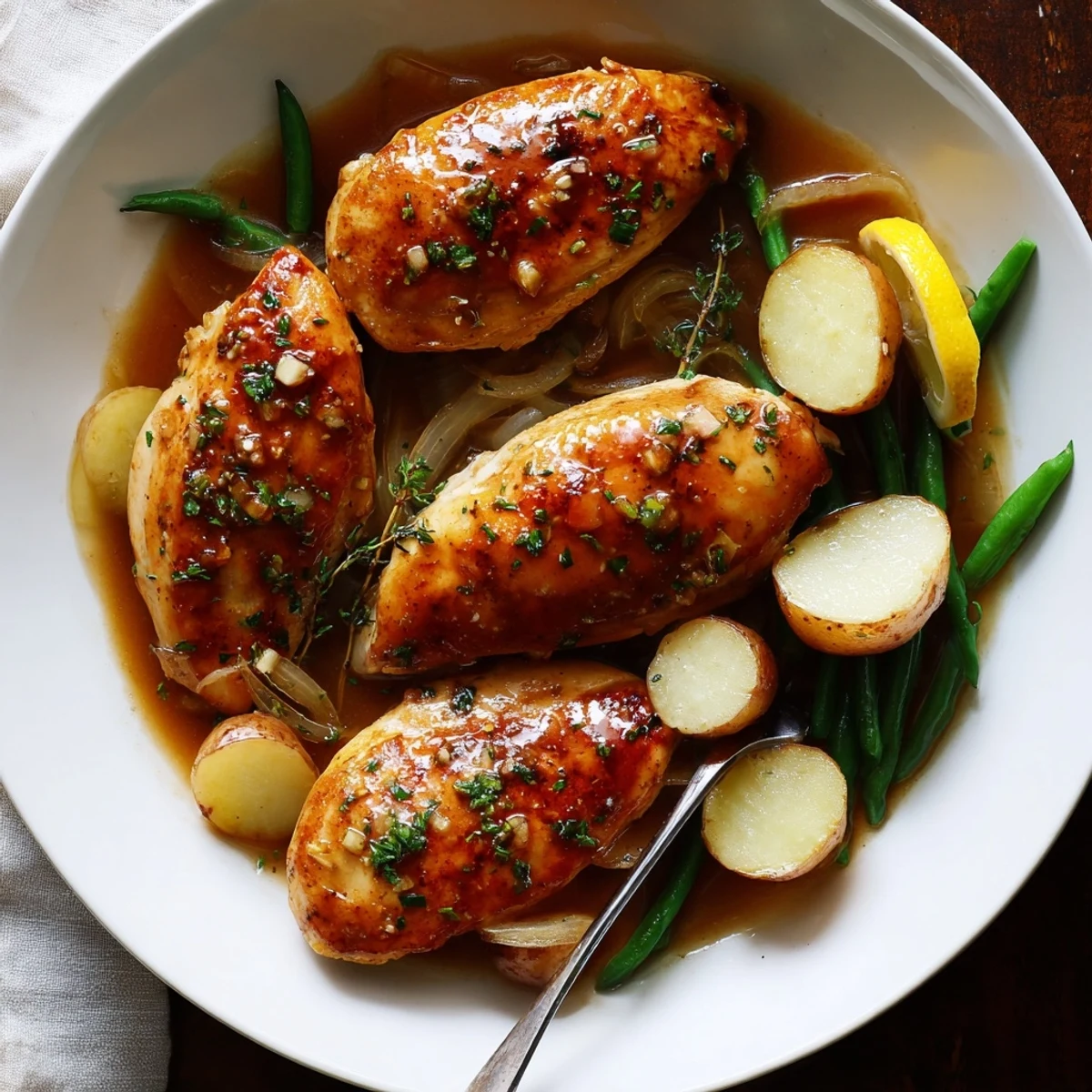 Family-style Slow Cooker Chicken And Potatoes With Green Beans, tender and lemon-bright