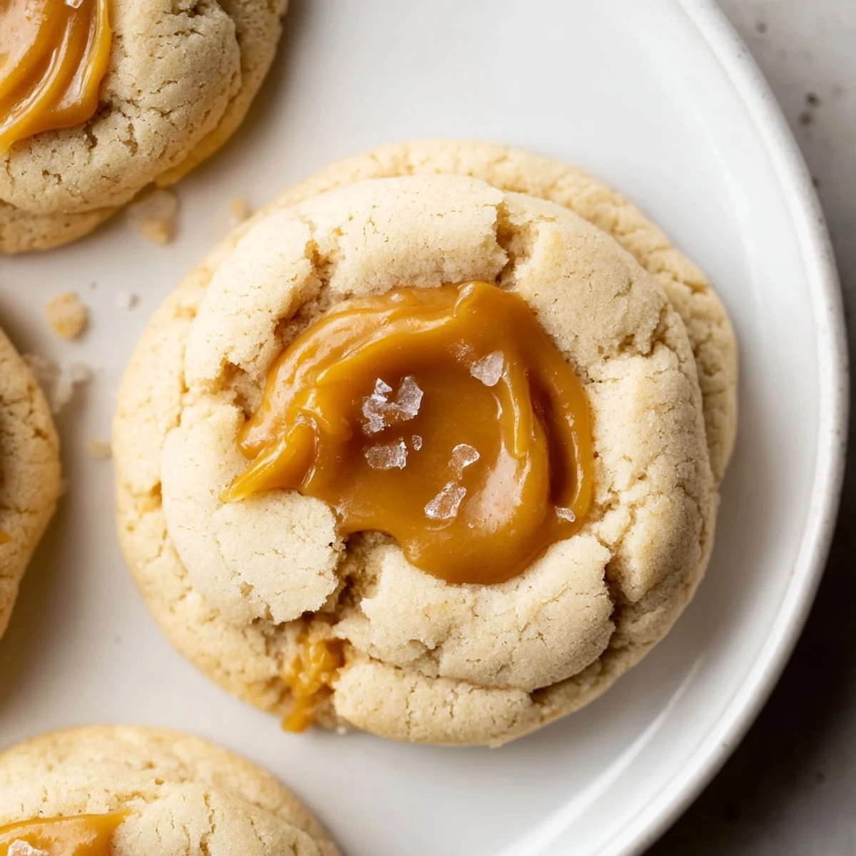 Creamy caramel cheesecake cookies swirled with gooey sauce on a cooling rack