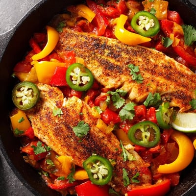 Spicy Roasted Pepper Tilapia Skillet